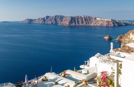 Santorini, Greece - October 13, 2012:  View of the Caldera sea area from the Imerovigli villageのeditorial素材