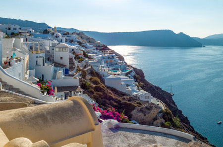 Santorini, Greece - October 13, 2012:  View of the Caldera sea area from the Imerovigli villageのeditorial素材