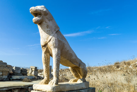 Greece, Delos, archaeological site, the marble Naxian lionsの写真素材