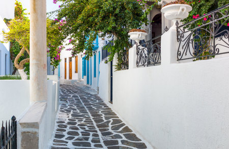 Greece, Mykonos, the typical architectures of the Chora old townの写真素材