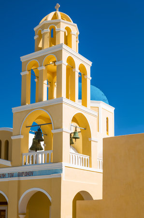Greece, Santorini island, Oia, the bell tower of St. George churchの写真素材