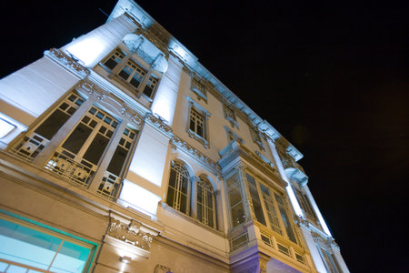 Italy, Pescara, night view of a classic palace in the city centerの写真素材