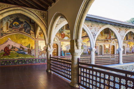 Kykkos, Greece - November 24, 2016: Cyprus island, the sacred paintings in the balcony over the courtyard of the Kykkos monasteryのeditorial素材