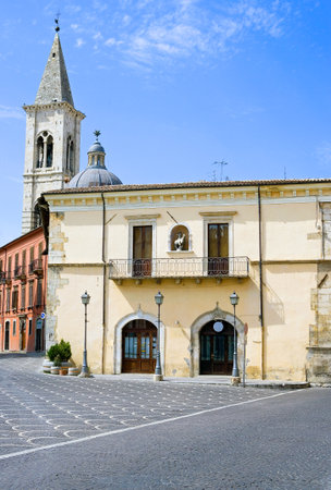 Sulmona, Italy - September 8, 2006: Side view of the Delle Palle palace with the bell tower in the backgroundのeditorial素材