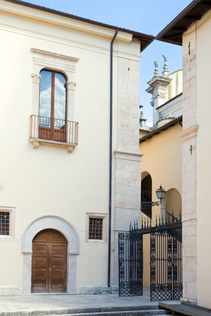 Italy, Sulmona, the courtyard of the Annunziata church and palaceの写真素材