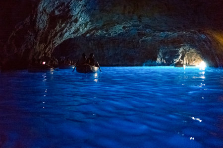 Capri, Italy - August 5, 2015: Boats with tourists in the Blue Grottoのeditorial素材