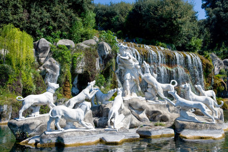 Italy, Caserta, the marble group of  a fountain in the park of the Royal Palaceの写真素材