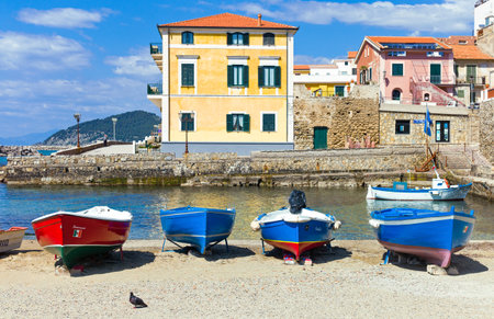 Santa Maria di Castellabate,  Italy - April 7, 2011: Boats in the little harborのeditorial素材