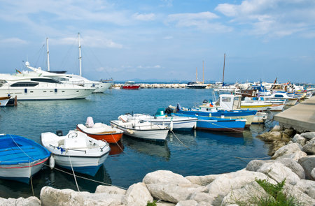 Ischia, Italy - October 17, 2008: Boats in the Lacco Ameno harborのeditorial素材