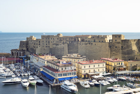 Naples, Italy - June 17, 2016: View of the Dell'Ovo castle over the marinaのeditorial素材