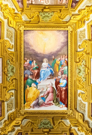 Naples, Italy - August 4, 2015:  Certosa Di San Martino, ceiling  painting and decorations of the Farmacie hallsのeditorial素材