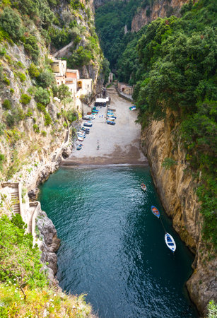 Italy, Amalfitana Coast, the Furore fjordの写真素材