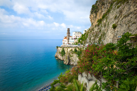 Italy, Amalfitana Coast, view of the small country of Atraniの写真素材