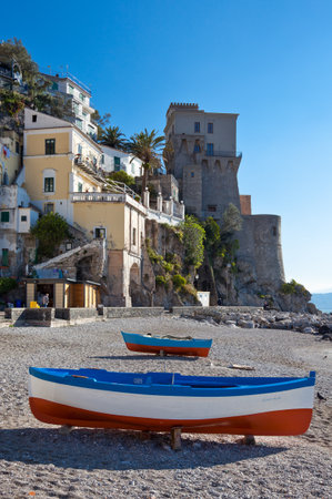 Cetara, Italy - April 6, 2011:  Boats on the beach of the old villageのeditorial素材