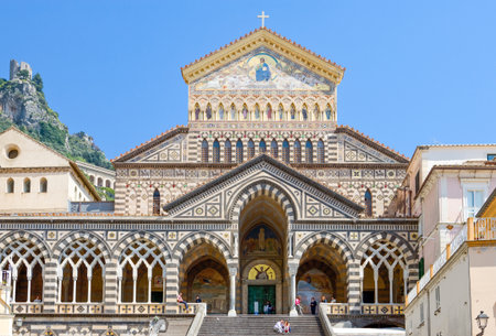 Amalfi, Italy - March 23, 2008: Visitors on the steps of the cathedral (XVIII century)のeditorial素材