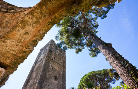 Italy, Amalfitana Coast, Ravello,  the Villa Rufolo Torre Maggioreの写真素材