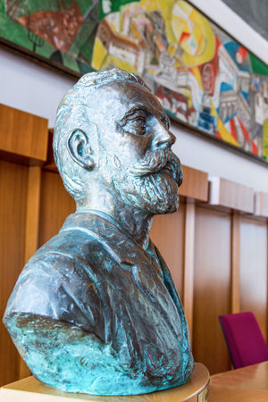 San Michele All'Adige, Italy - June 28, 2012: Fondazione Edmund Mach, the founder's  bust in the   Aula Magna of the Agricultural Instituteのeditorial素材