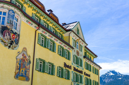 Canazei, Italy - April 26, 2012: The fully decorated Dolomiti Canazei hotelのeditorial素材