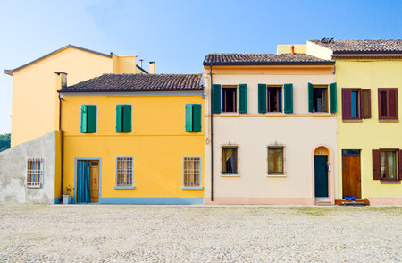 Italy, Comacchio, fishermen houses nex to the Ponte Monumentale.の写真素材