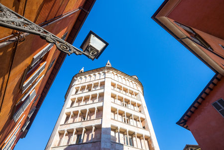 Parma, the baptistery of the basilica cathedral seen from the Borgo del Correggio