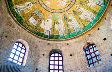 Ravenna, Italy - March 1, 2012: The mosaic of the dome of the Battistero Degli Ariani.