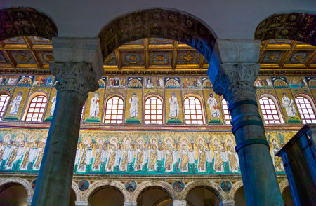 Ravenna, Italy - March 1, 2012: The central nave mosaics of the S.Apollinare Nuovo basilicaのeditorial素材