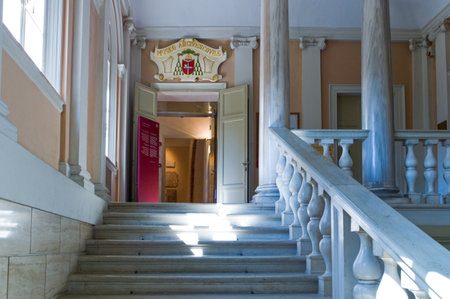 Ravenna, Italy - March 1, 2012: The staircase of the Museo Arcivescovile entranceのeditorial素材