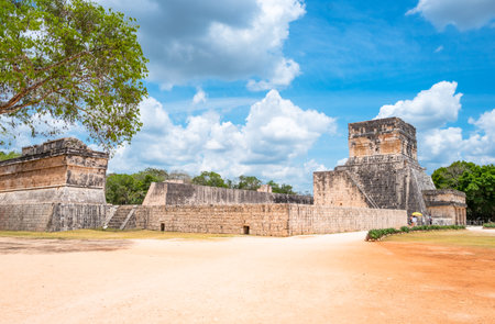 Chichen Itza , Mexico - April 18, 2016: Archaeological site, the Observatory (El Observatorio)