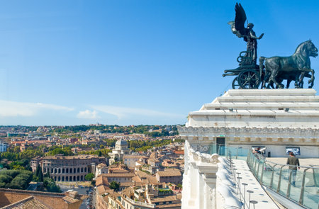 Rome, Italy - September 27, 2008: The top of the monument to Vittorio Emanuele IIの写真素材