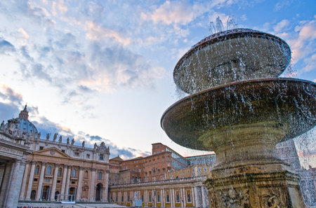 Rome,  the S.Pietro in Vaticano cathedral with a fountain in the foregroundのeditorial素材