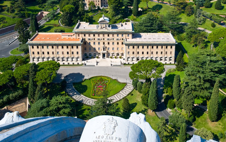Rome, the Vatican City gardens and palace seen from the top terrace of the cathedralのeditorial素材