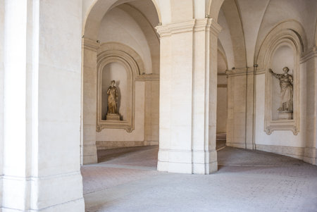 Rome, the architectures and statues of the Arcade of Palazzo Barberiniのeditorial素材