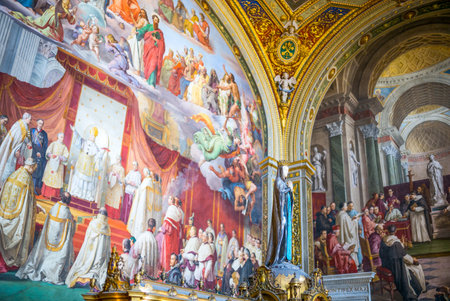 Rome, Italy - March 11, 2014:  Vatican Museums, the frescoes of the Immacolata hallのeditorial素材