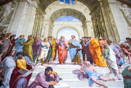 Rome, Italy - March 11, 2014: Vatican Museums, room of the Signature , the Raffaello's School of Athens paintingのeditorial素材