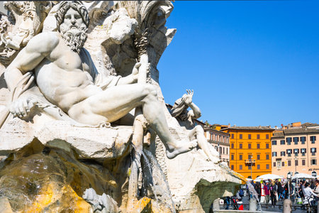 Rome, Italy - March 13, 2014:  Piazza Navona, detail of the Four Rivers fountainのeditorial素材