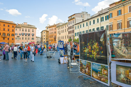 Rome, Italy - September 27, 2008: A painter show in Piazza Navonaのeditorial素材
