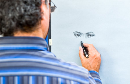 Rome, Italy - September 27, 2008: A painter in Piazza Navonaのeditorial素材