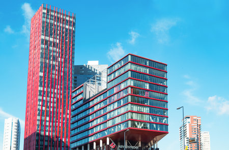 Rotterdam, The Nederlands - July 18, 2016: Modern architectures in the Wijnhaven canal area