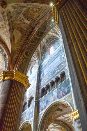 Cremona, Italy - May 14, 2013:  The interior of the cathedral with frescoes by various artists of the sixteenth centuryのeditorial素材