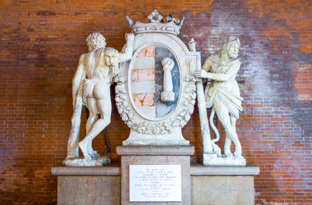 Cremona, Italy - May 14, 2013:  The marble statue of Hercules in the loggia of the Militi palaceのeditorial素材