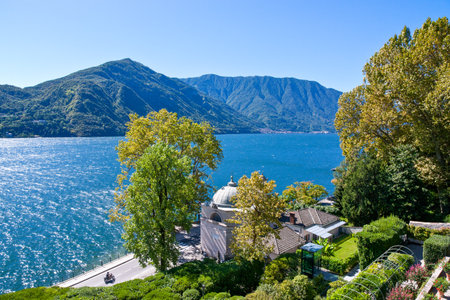 Tremezzo, Italy - August 30, 2010: View of the Como lake from the Villa Carlotta gardenのeditorial素材