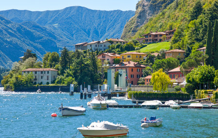 Menaggio, Italy - August 31, 2010: The harbour on the Como lakeのeditorial素材