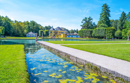 Salzburg, Austria - August 3, 2016: The Hellbrun palace sen from the gardenのeditorial素材