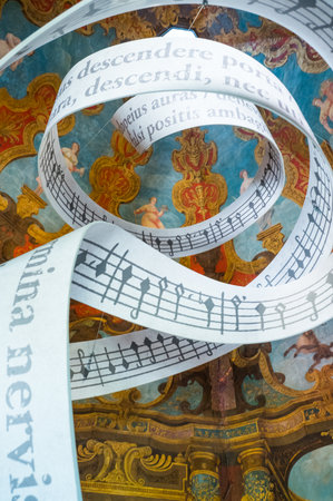Salzburg, Austria - August 3, 2016: A musical score in helical form in a hall of the Hellbrun palaceのeditorial素材