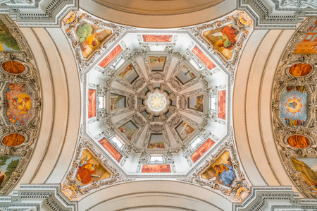 Salzburg, Austria - August 4, 2016: The beautiful baroque interior of the Cathedralのeditorial素材