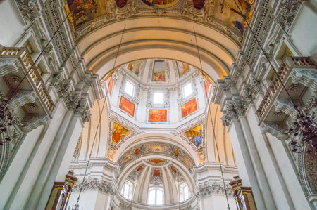 Salzburg, Austria - August 4, 2016: The beautiful baroque interior of the Cathedralのeditorial素材