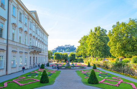 Salzburg, Austria - August 3, 2016: Side view of the Mirabelle Palace and parkのeditorial素材