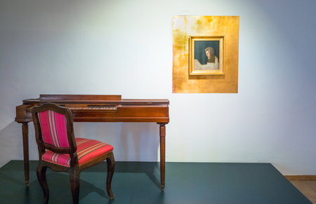 Salzburg, Austria - August 3, 2016: The W. A. Mozart home inside, a portrait of the musicianのeditorial素材