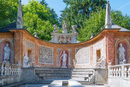 Salzburg, Austria - August 3, 2016: Architectures and sculptures in the garden of the Hellbrun palaceのeditorial素材