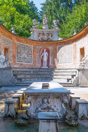 Salzburg, Austria - August 3, 2016: Architectures and sculptures in the garden of the Hellbrun palaceのeditorial素材